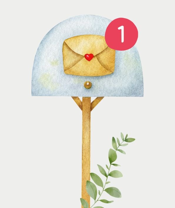 Illustration eines Briefkastens mit einem Brief und einer Benachrichtigung