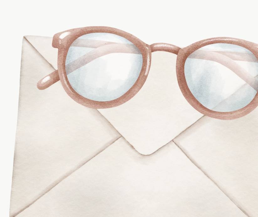 Illustration einer Brille auf einem Umschlag