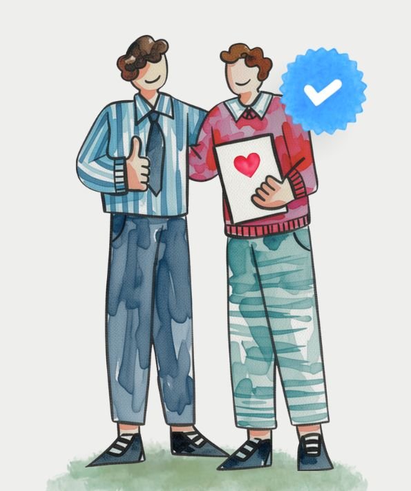 Illustration von zwei helfenden Studierenden nebeneinander