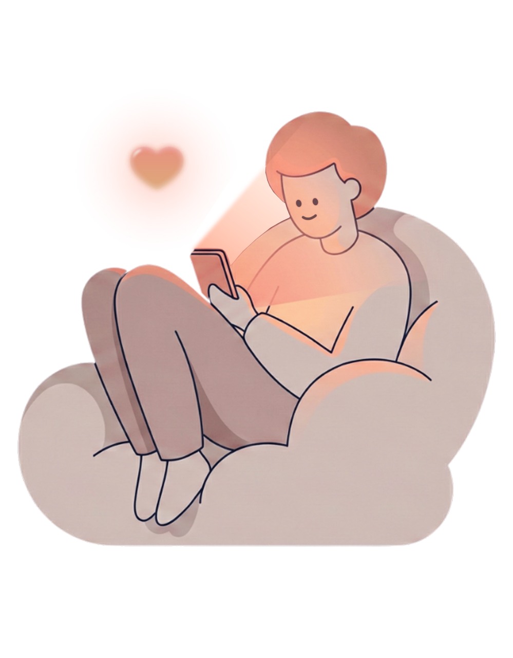 Illustration einer sitzenden Person, die auf ein Handy schaut